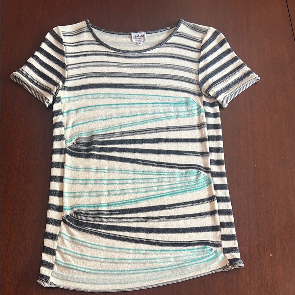 Armani Collezioni Fitted Asymmetrical Black and Blue Tee